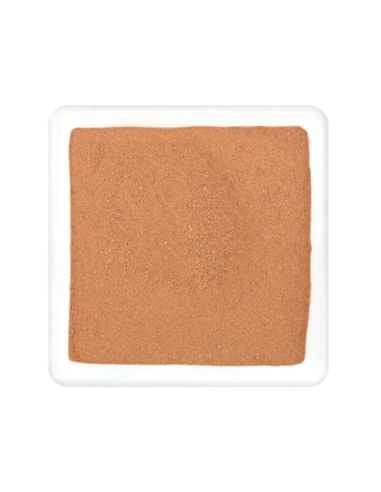 Quadratischer Teller mit fein gemahlenem, zimtbraunem Pulver