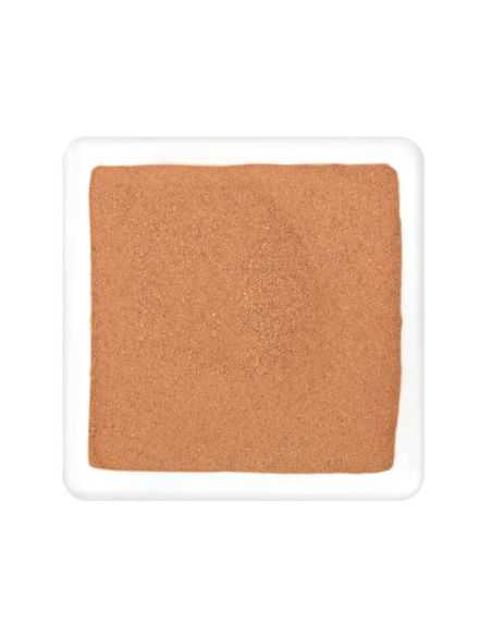 Quadratischer Teller mit fein gemahlenem, zimtbraunem Pulver