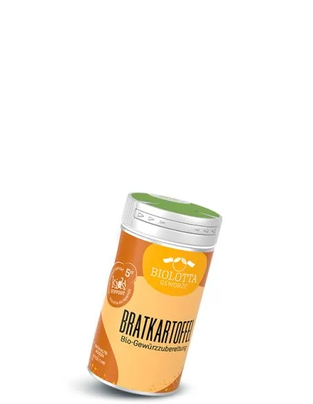 Dose Biolotta Bratkartoffel Bio-Gewürzzubereitung mit orange-braunem Etikett und grünem Deckel.