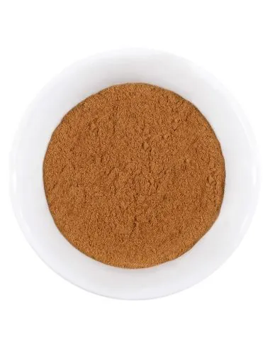 Fein gemahlenes braunes Nelkenpulver in weißer Schale.