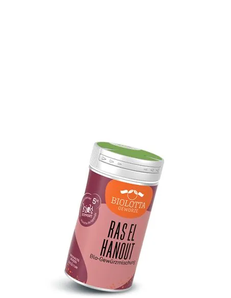 Dose Biolotta Ras el Hanout Bio-Gewürzmischung mit orange-violettem Etikett.