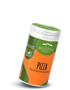 Dose Biolotta Pizza Bio-Gewürzzubereitung mit grün-orangefarbenem Etikett.