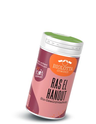 Dose Biolotta Ras el Hanout Bio-Gewürzmischung mit orange-violettem Etikett.