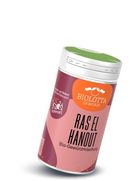 Dose Biolotta Ras el Hanout Bio-Gewürzmischung mit orange-violettem Etikett.