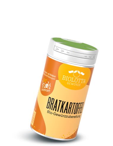 Dose Biolotta Bratkartoffel Bio-Gewürzzubereitung mit orange-braunem Etikett und grünem Deckel.