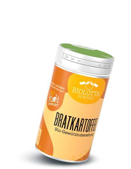 Dose Biolotta Bratkartoffel Bio-Gewürzzubereitung mit orange-braunem Etikett und grünem Deckel.