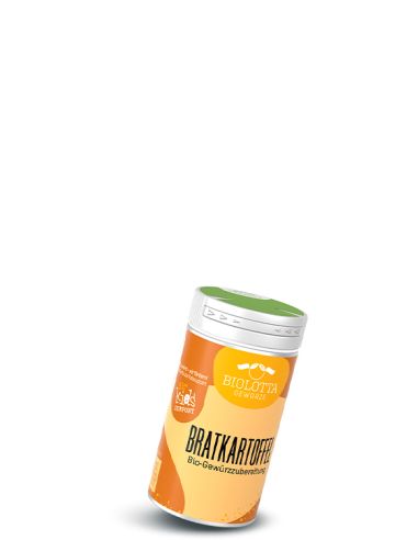 Dose Biolotta Bratkartoffel Bio-Gewürzzubereitung mit orange-braunem Etikett und grünem Deckel.
