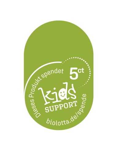 Grünes Logo mit weißem Schriftzug „Dieses Produkt spendet 5 ct – kids Support“