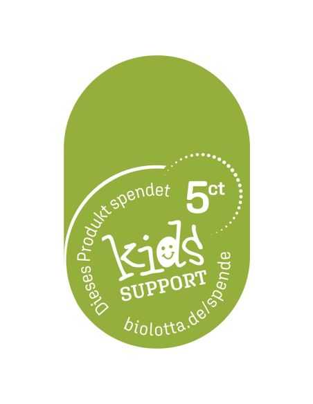 Grünes Logo mit weißem Schriftzug „Dieses Produkt spendet 5 ct – kids Support“