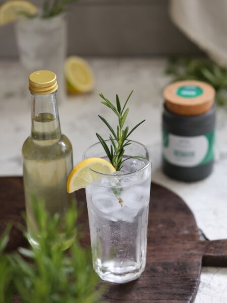 Kräutersirup mit BioLotta Tontopf-Kräutern und ein erfrischender Cocktail mit Gin, Zitrone und Tonic – ideal für den Grillabend im Sommer.