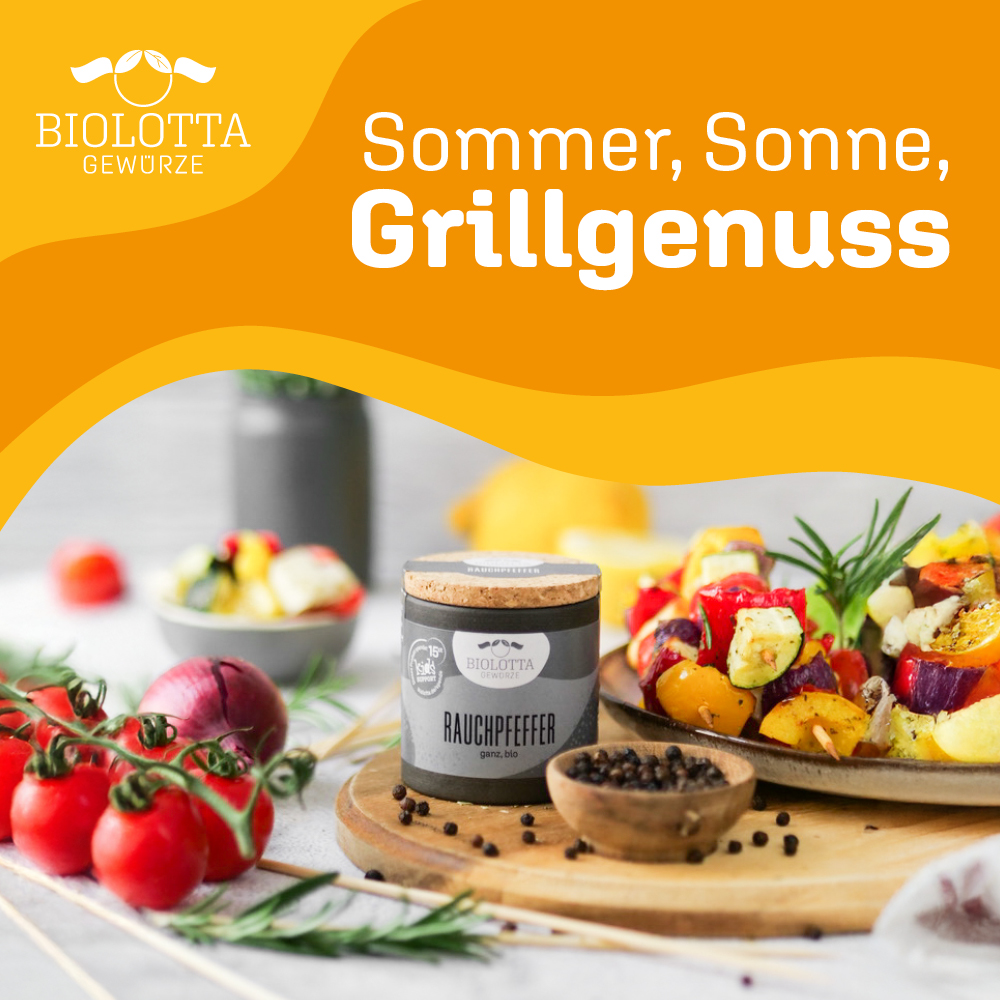 Biolotta Grillgew&uuml;rze &ndash; Rauchpfeffer und Bio Gew&uuml;rze f&uuml;r Sommer, Sonne und Grillgenuss